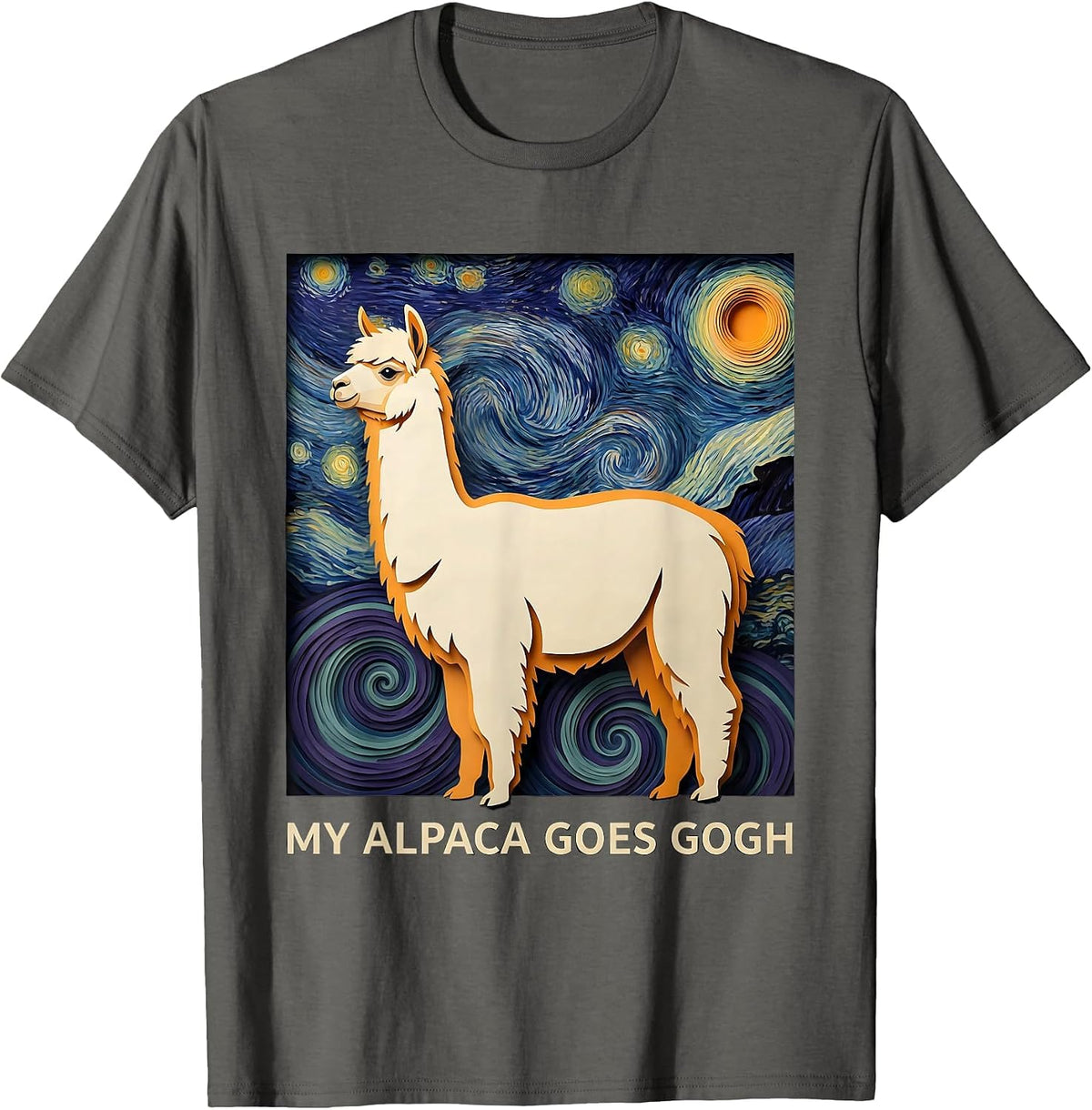 My Alpaca Goes Gogh Whimsical Art Meme Animal Lover Gift T-Shirt - Asphalt Grey