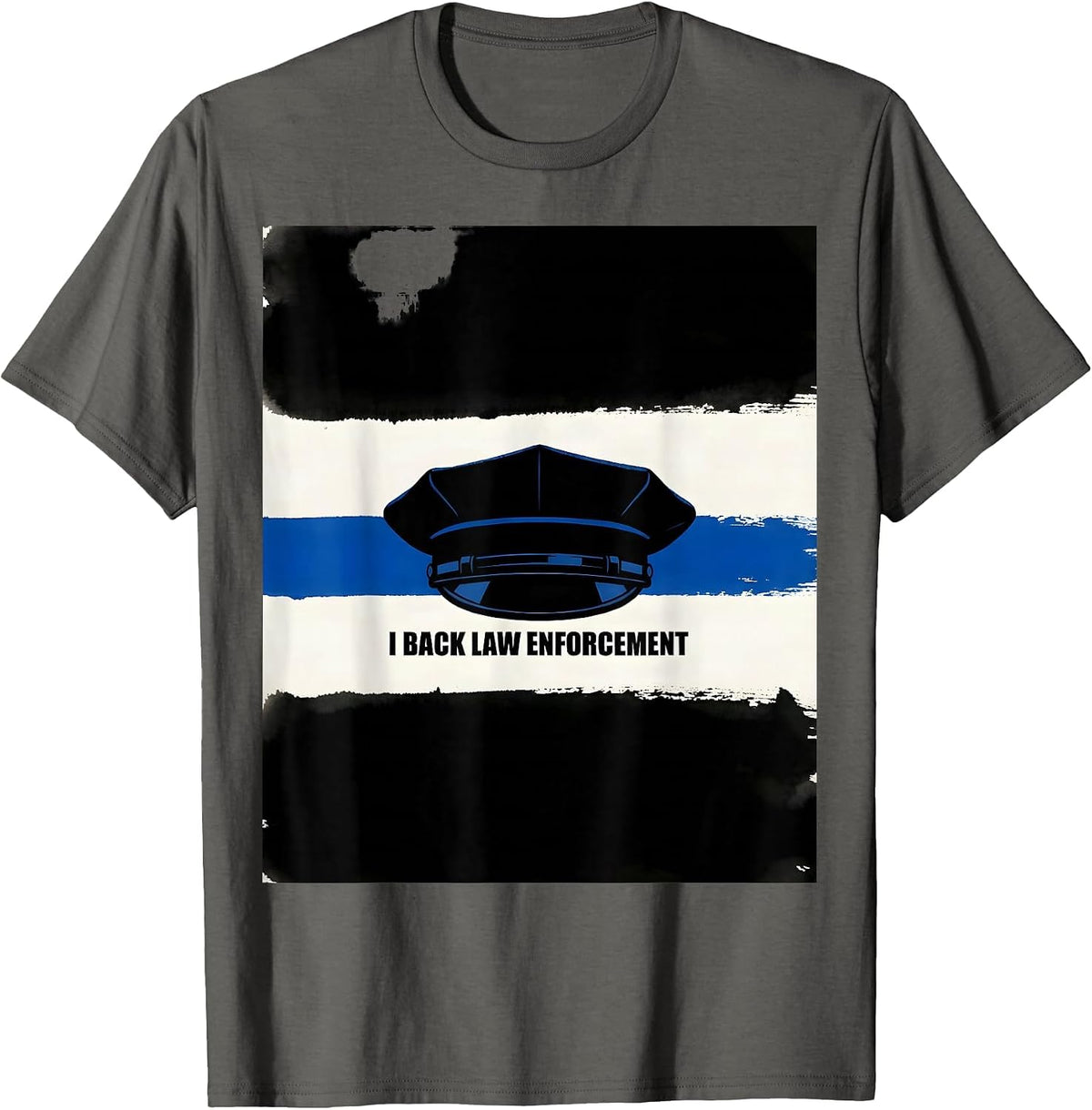 Men's I Back Law Enforcement Thin Blue Line Police Support T-Shirt - Asphalt Grey