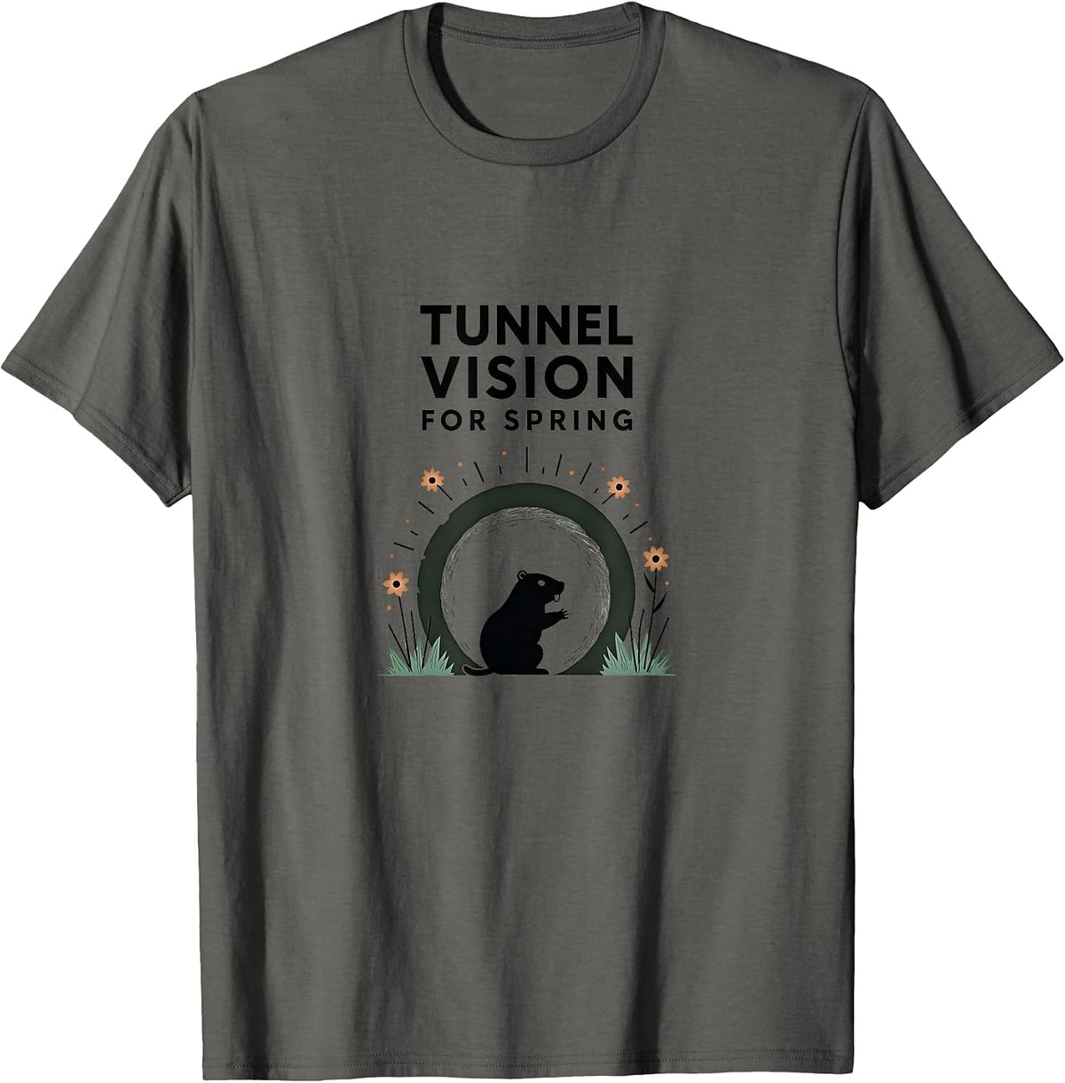 Tunnel Vision for Spring Groundhog Design T-Shirt - Asphalt Grey