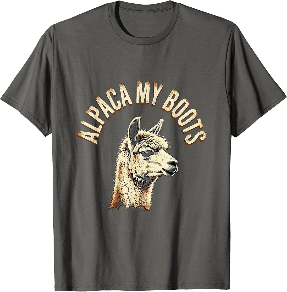 Alpaca My Boots Distressed Funny Alpaca Lover Humor T-Shirt - Asphalt Grey