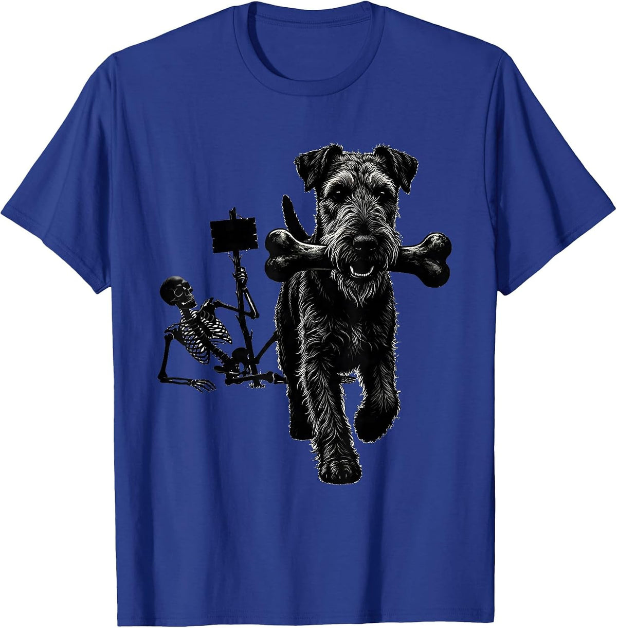 Men's Airedale Terrier Skeleton Chasing Funny Dog Mom Halloween T-Shirt - Royal Blue