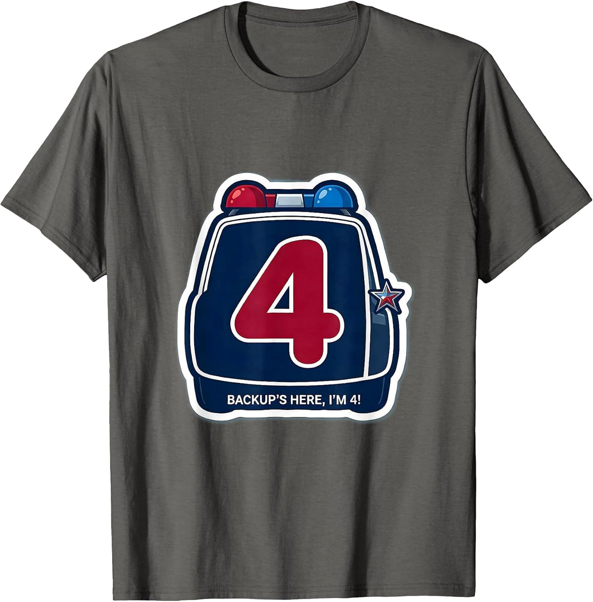 Backup's Here, I'm 4! Playful Police Officer Kids Costume T-Shirt - Asphalt Grey