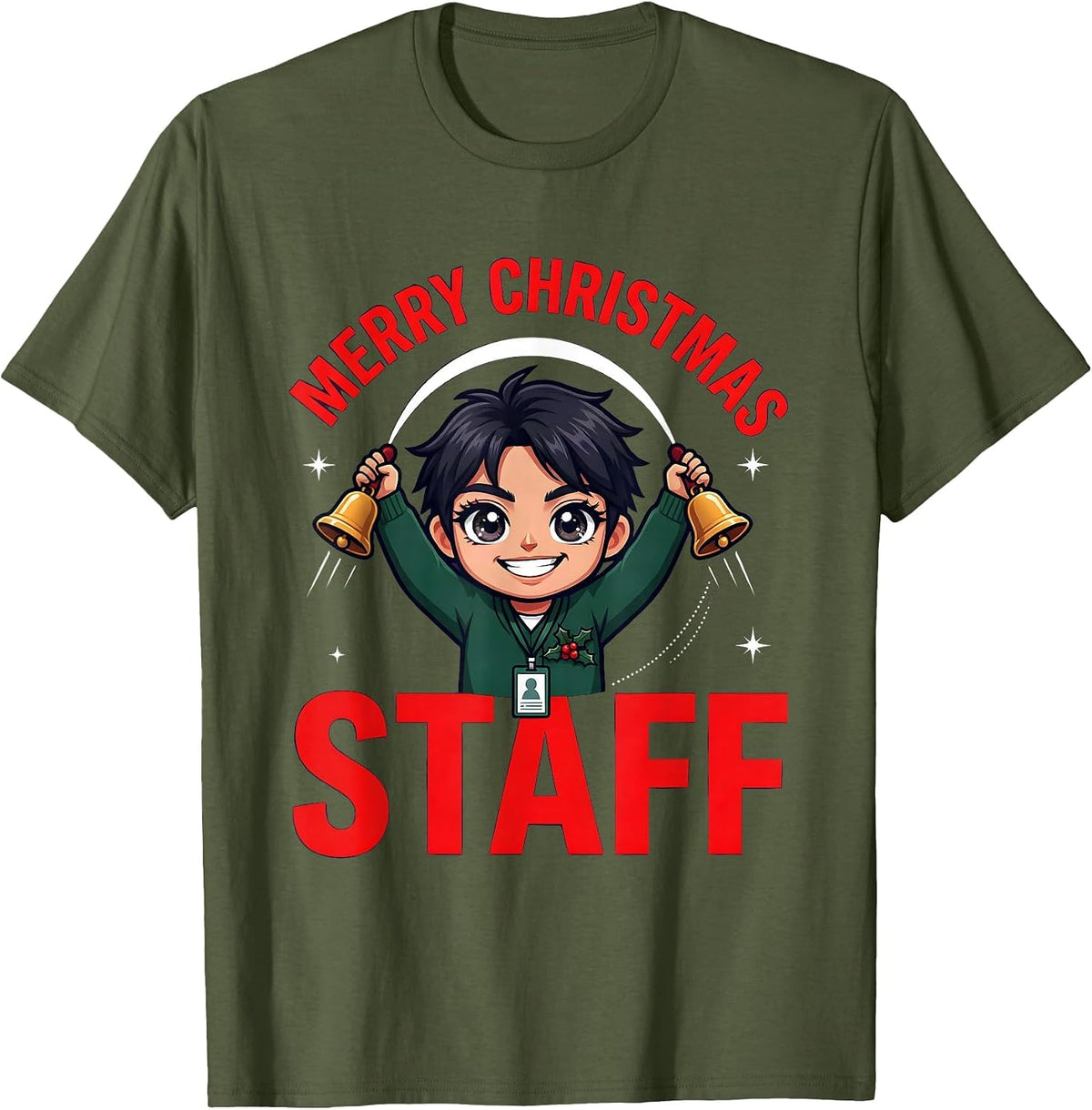 MERRY CHRISTMAS STAFF Funny School Staff Christmas Holiday T-Shirt - Olive Green