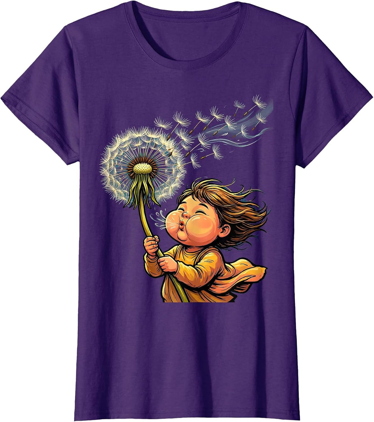 Women's Down Syndrome Awareness Dandelion Child Design T-Shirt - Purple
