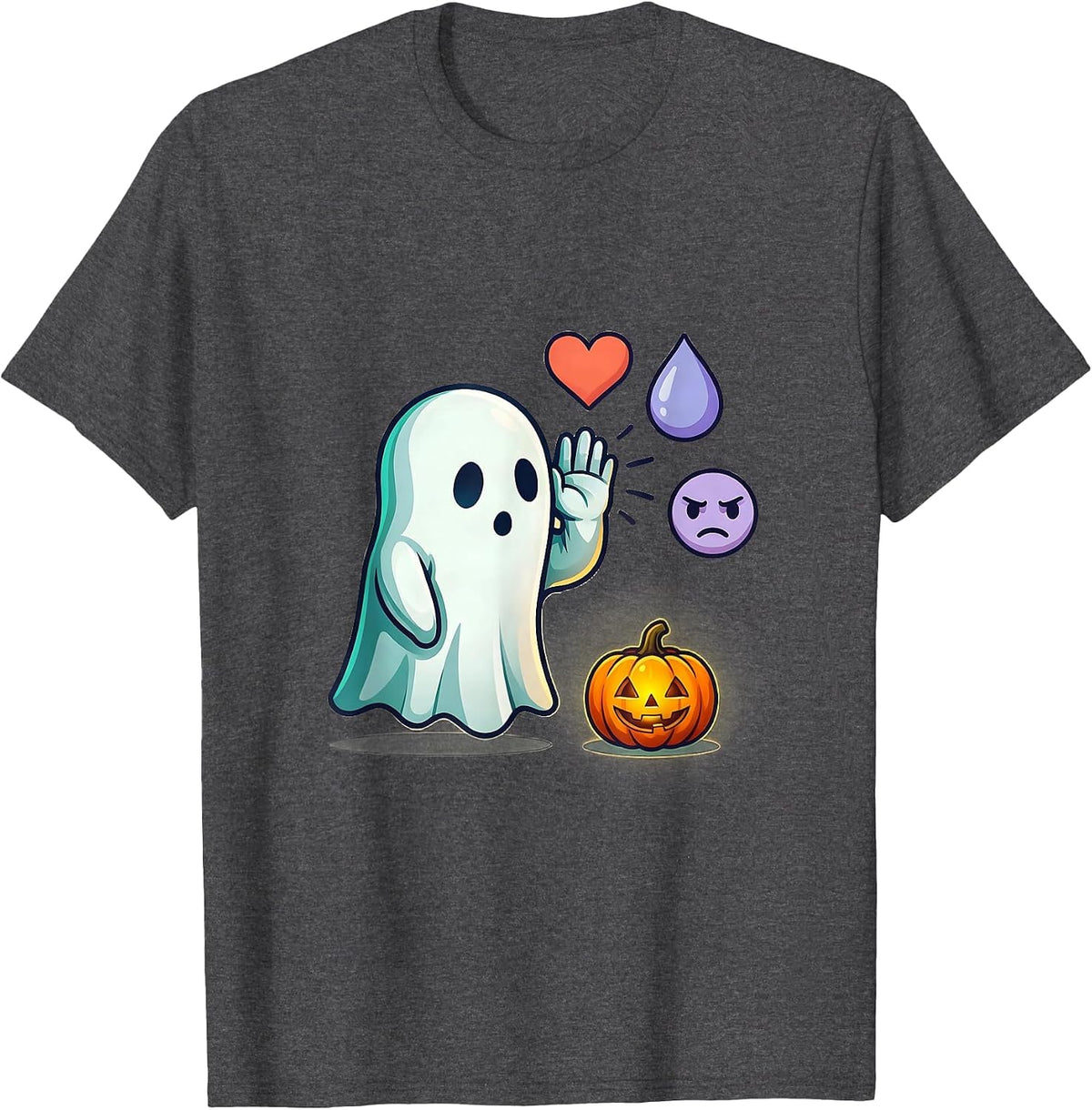 Men's Friendly Ghost Halloween Mental Health Awareness School T-Shirt - Dark Heather Grey