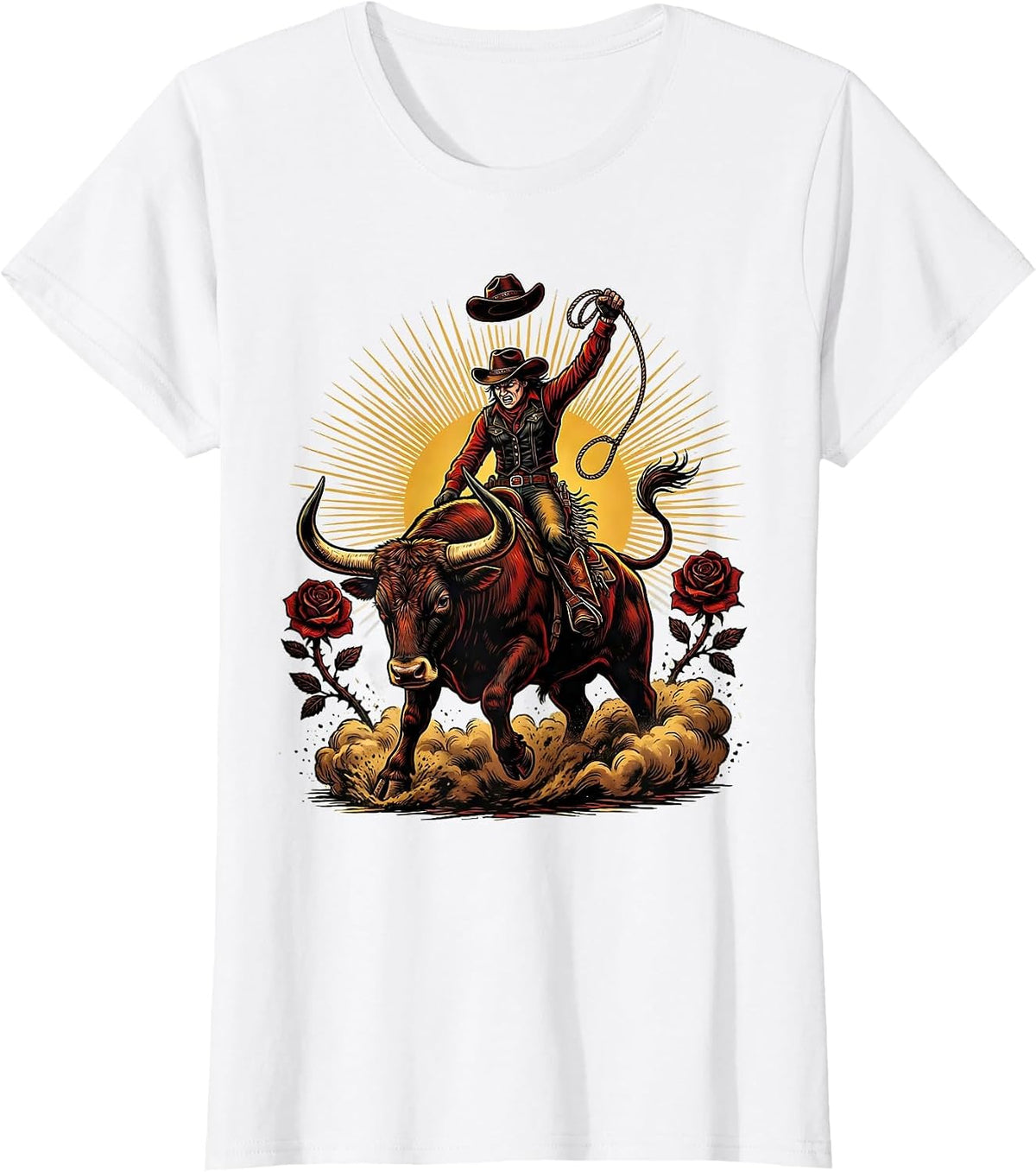 Women's Cowgirl Bull Rider Rodeo Arena Graphic T-Shirt - White