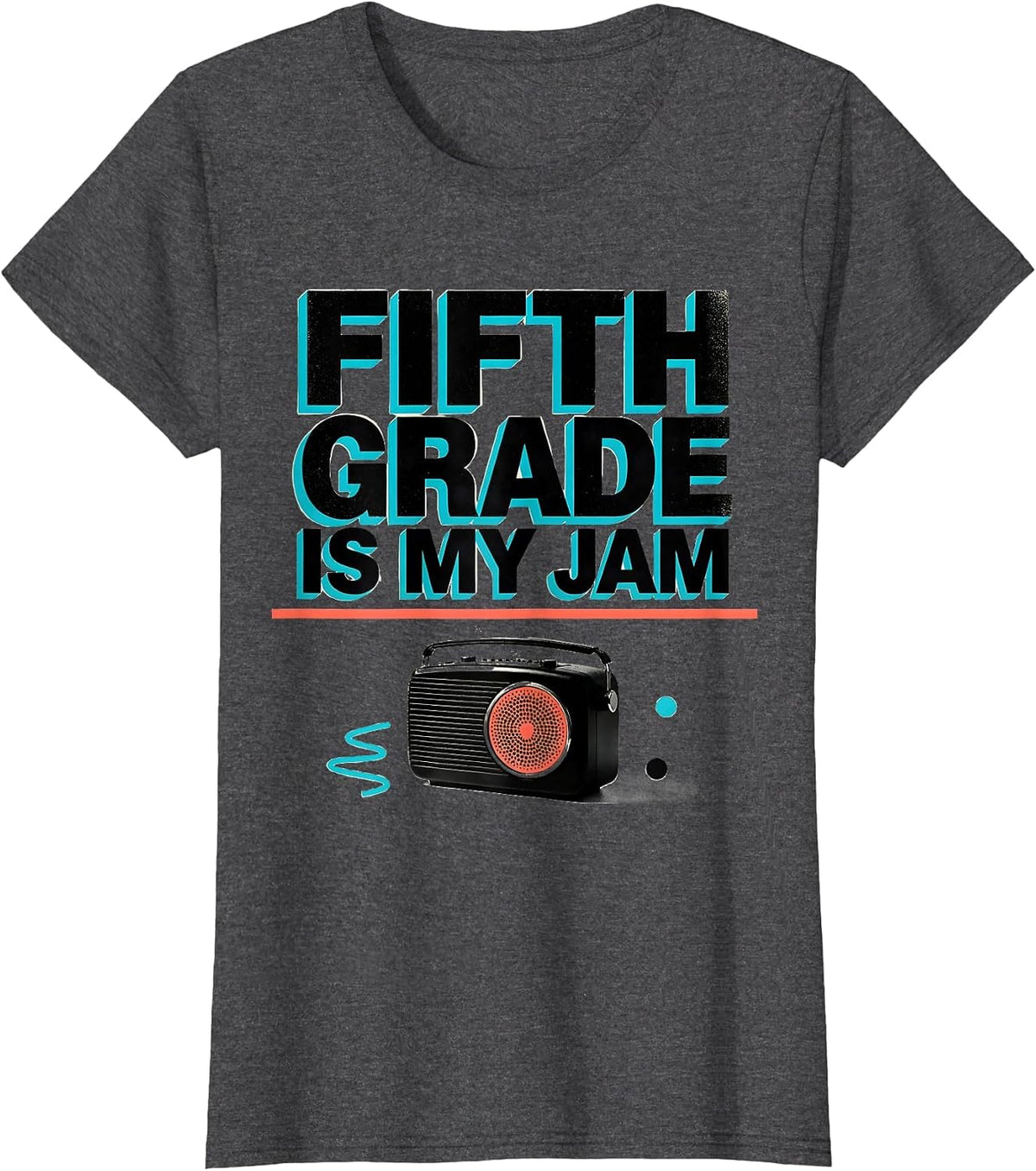 Women's Fifth Grade Is My Jam Retro Memphis Postmodern Back T-Shirt - Dark Heather Grey