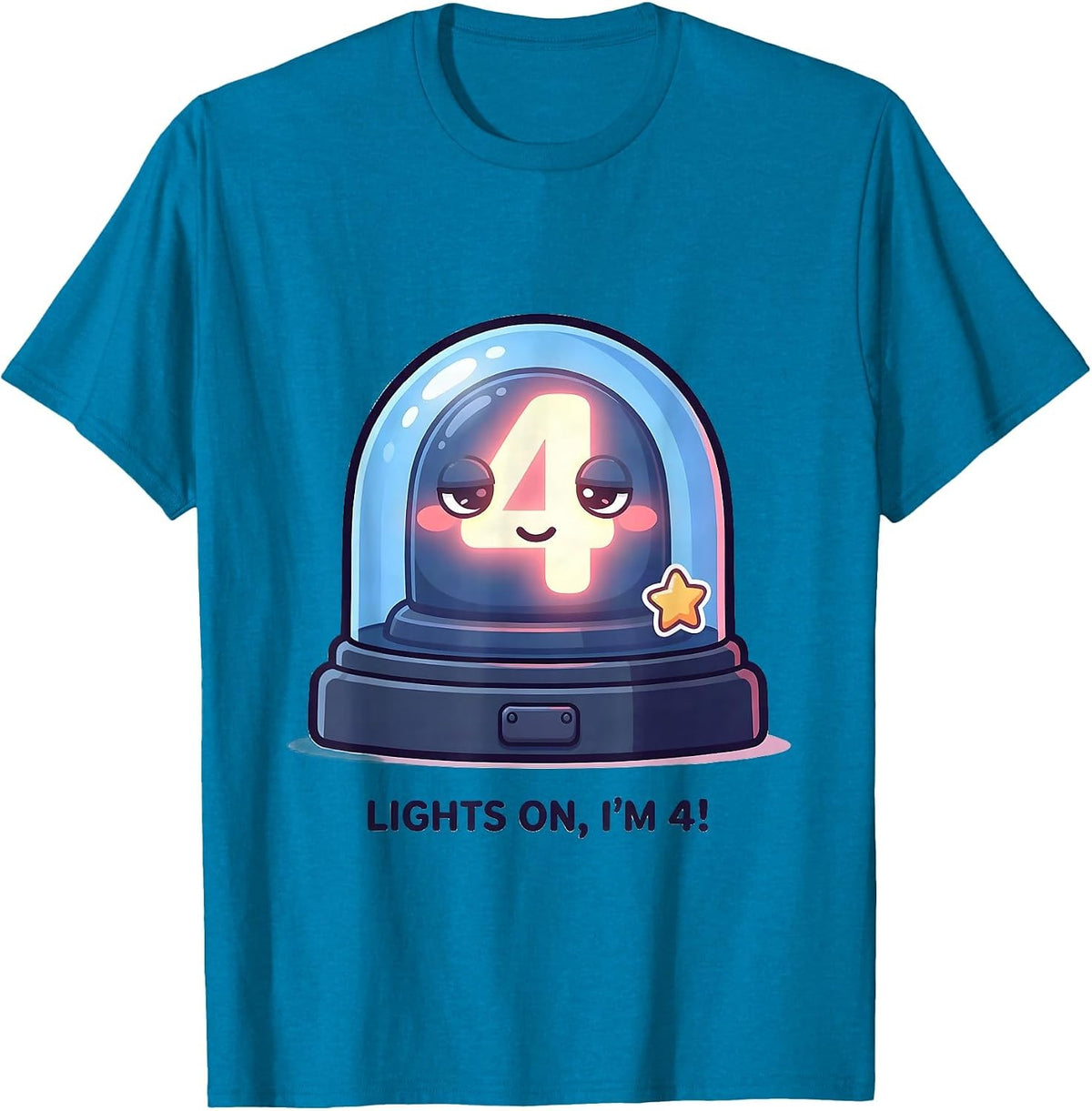 Lights On, I'm 4! Cute Kawaii Police Officer Kids Costume T-Shirt - Sapphire Blue