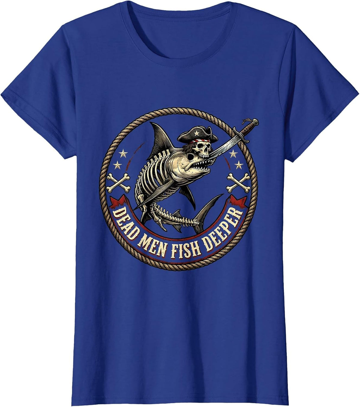 Women's Halloween Pirate Swordfish Skeleton Design T-Shirt - Royal Blue