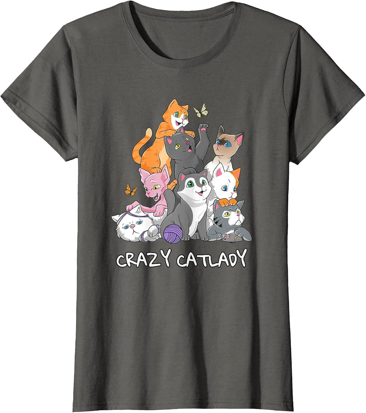 Crazy Catlady Shirt Cat Breeds Kitten Funny Cat Mom T-Shirt - Asphalt Grey