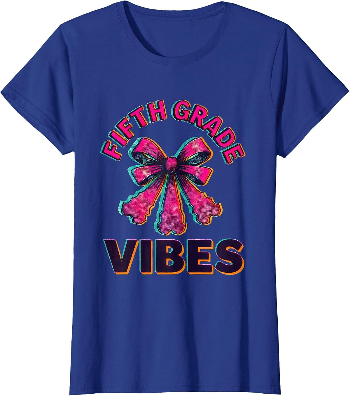 Women's Fifth Grade Vibes Coquette Bow Back to School Elementary T-Shirt - Royal Blue