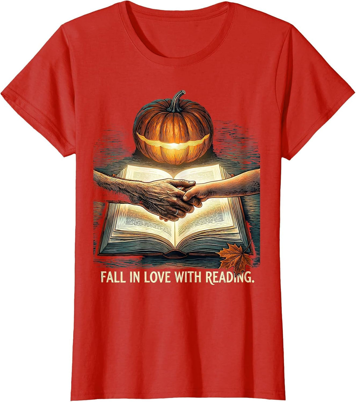 Fall In Love With Reading Whimsical Teacher Book Lover T-Shirt - Red