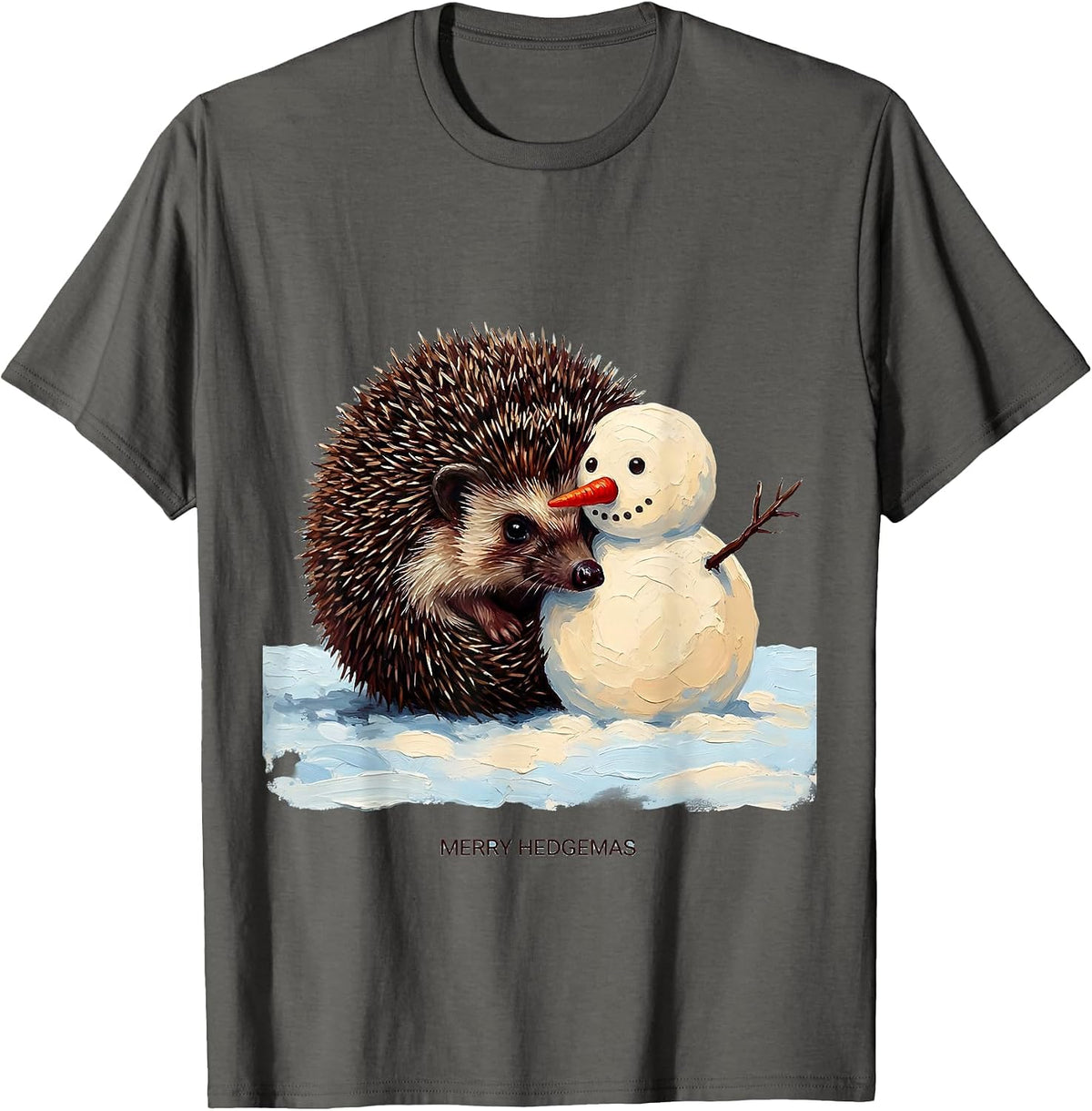 Merry Hedgemas Cute Hedgehog Christmas Humor Novelty Gift T-Shirt - Asphalt Grey