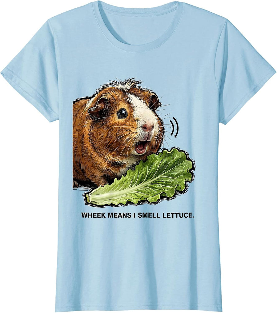 Women's Wheek Means I Smell Lettuce Funny Guinea Pig Pet Lover Humor T-Shirt - Baby Blue