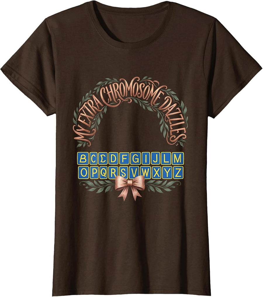 Women's My Extra Chromosome Dazzles Boho Down Syndrome Awareness T-Shirt - Brown