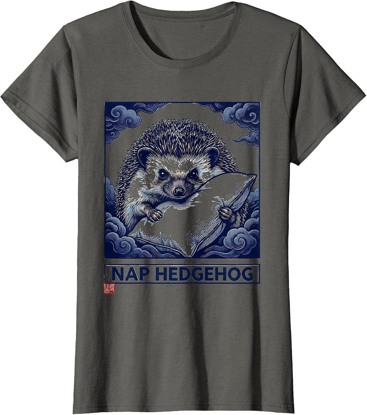 Women's Nap Hedgehog Ukiyo-e Japanese Pop Culture Animal Mashup T-Shirt - Asphalt Grey