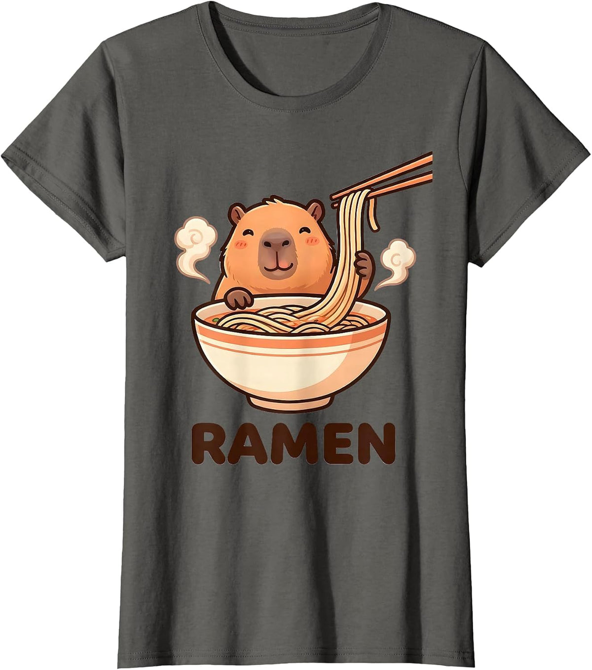 Women's Ramen Cute Capybara Kawaii Animal Anime Food Lover Gift T-Shirt - Asphalt Grey