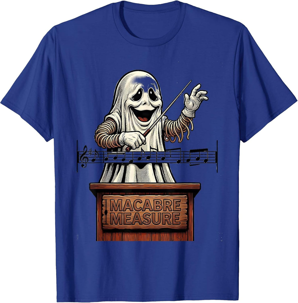 Men's Macabre Measure Retro Cartoon Ghost Music Teacher Halloween T-Shirt - Royal Blue