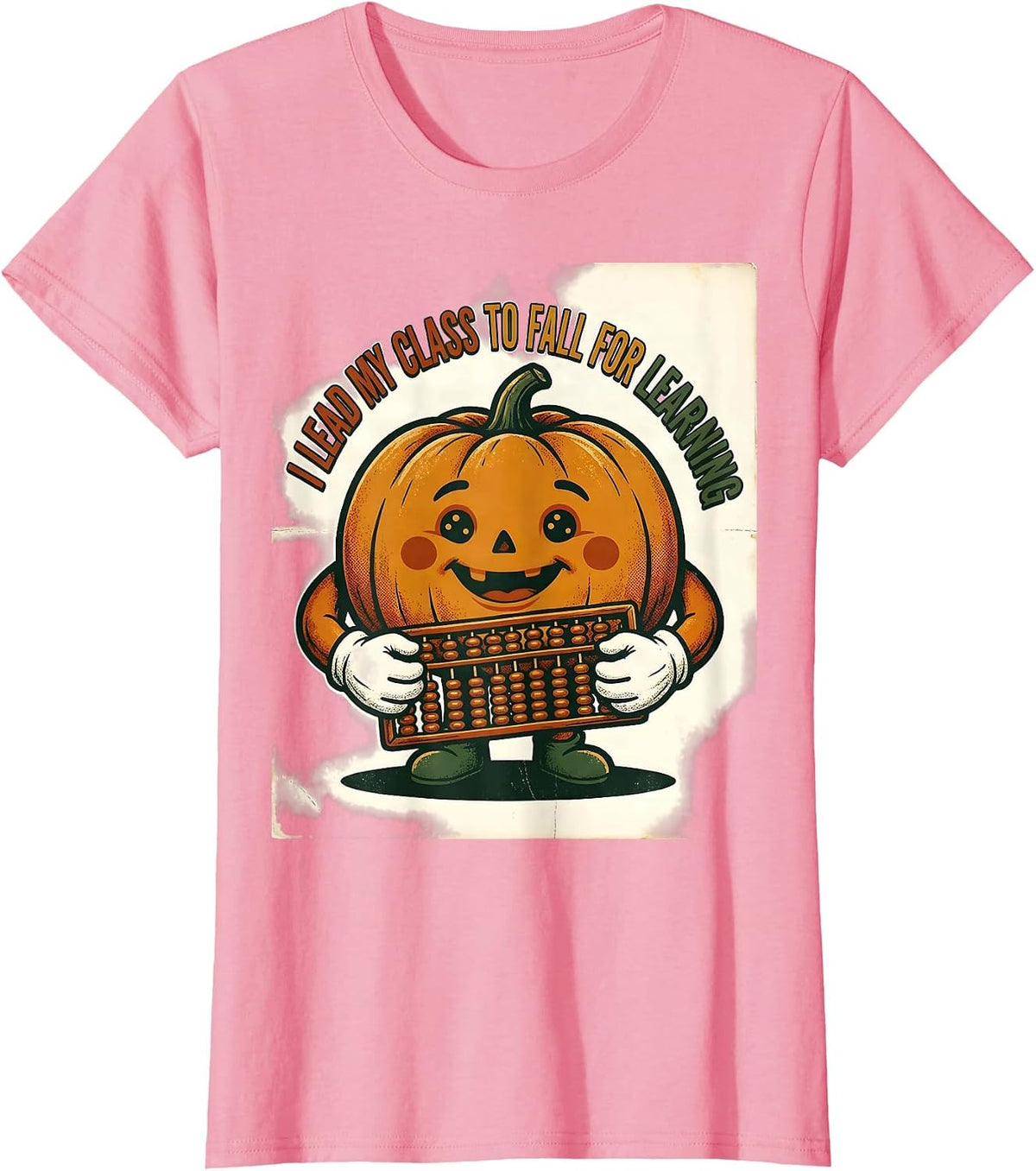 Women's I Lead My Class To Fall For Learning Vintage Teacher Pumpkin T-Shirt - Pink