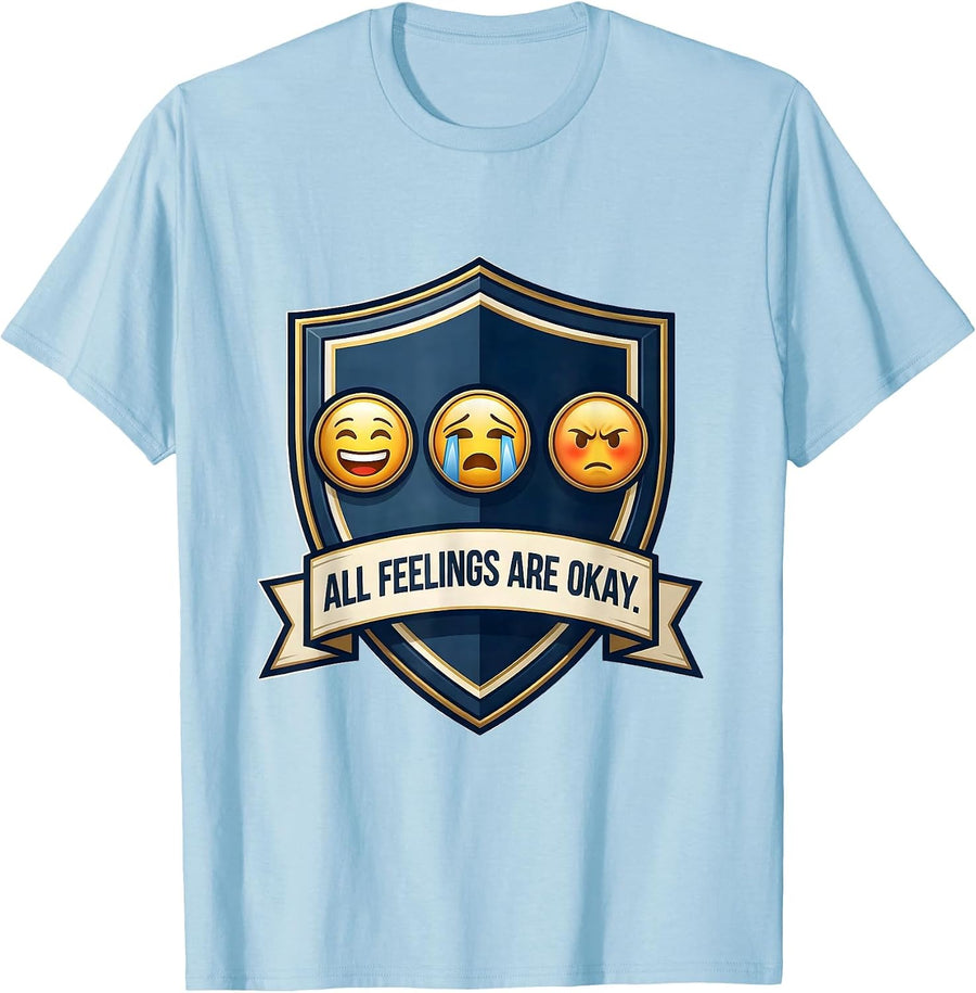 Men's All Feelings Are Okay Mental Health Counselor Therapist T-Shirt - Baby Blue