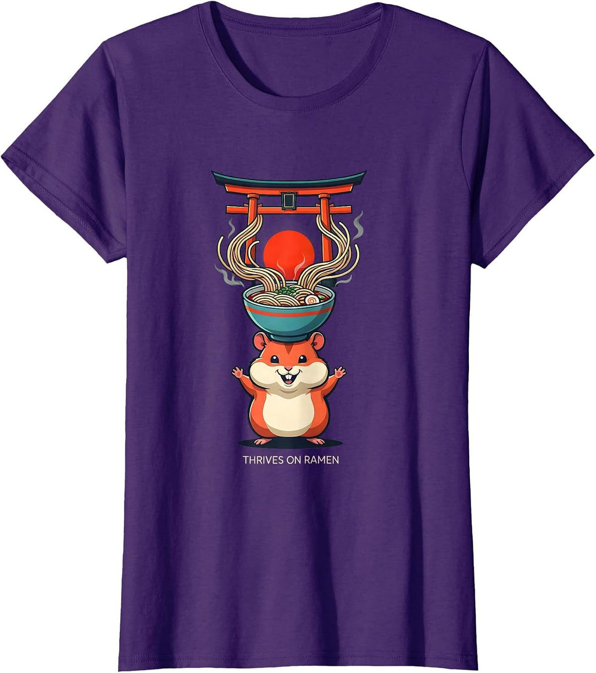 Women's Thrives on Ramen Funny Hamster Anime Animal Lover Gift T-Shirt - Purple