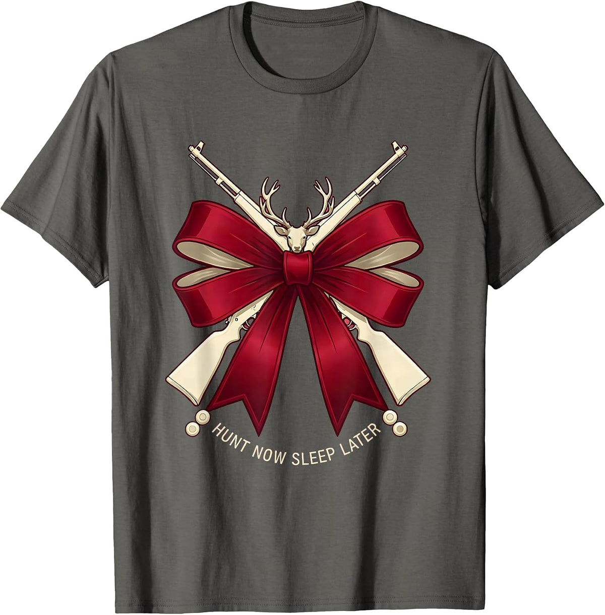 Hunt Now Sleep Later Hunting Graphic Design T-Shirt - Asphalt Grey