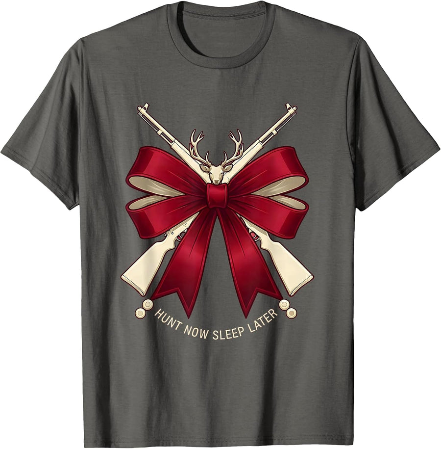 Hunt Now Sleep Later Hunting Graphic Design T-Shirt - Asphalt Grey