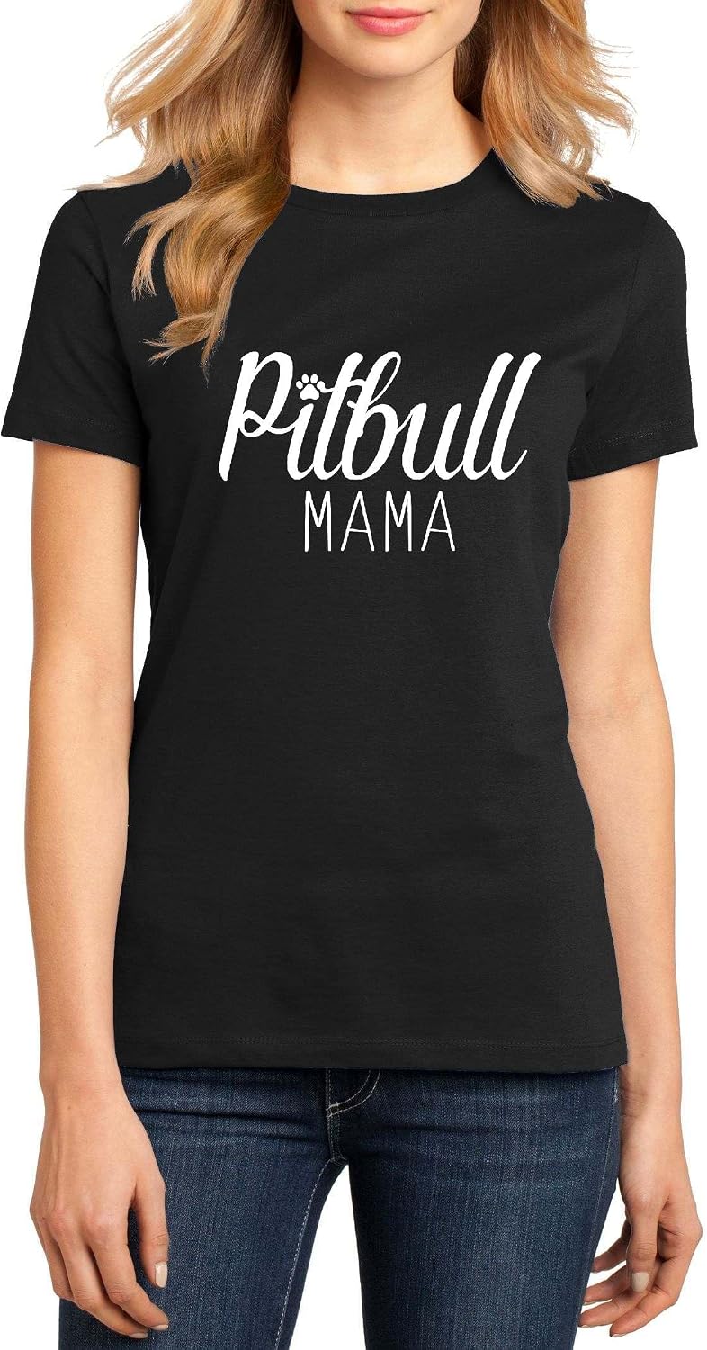 Pitbull Mama Dog Lover Pit Bull Pride Top Ringspun Cotton Tee Adult Men Women - Ladies Crew Black