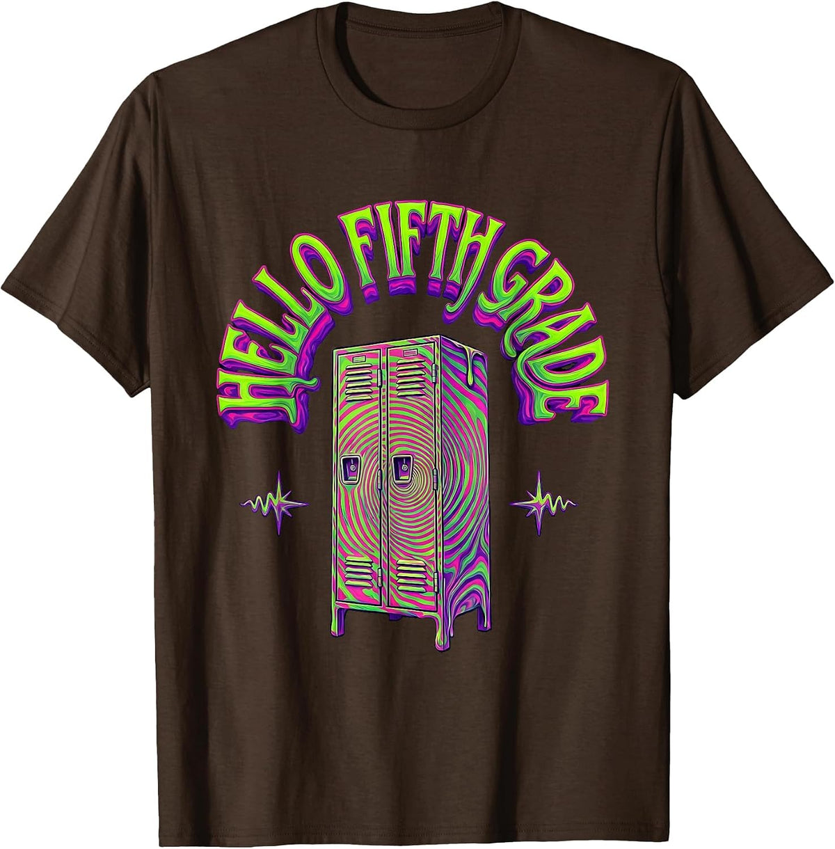 Men's Hello Fifth Grade Psychedelic Back To School 5th Grade T-Shirt - Brown
