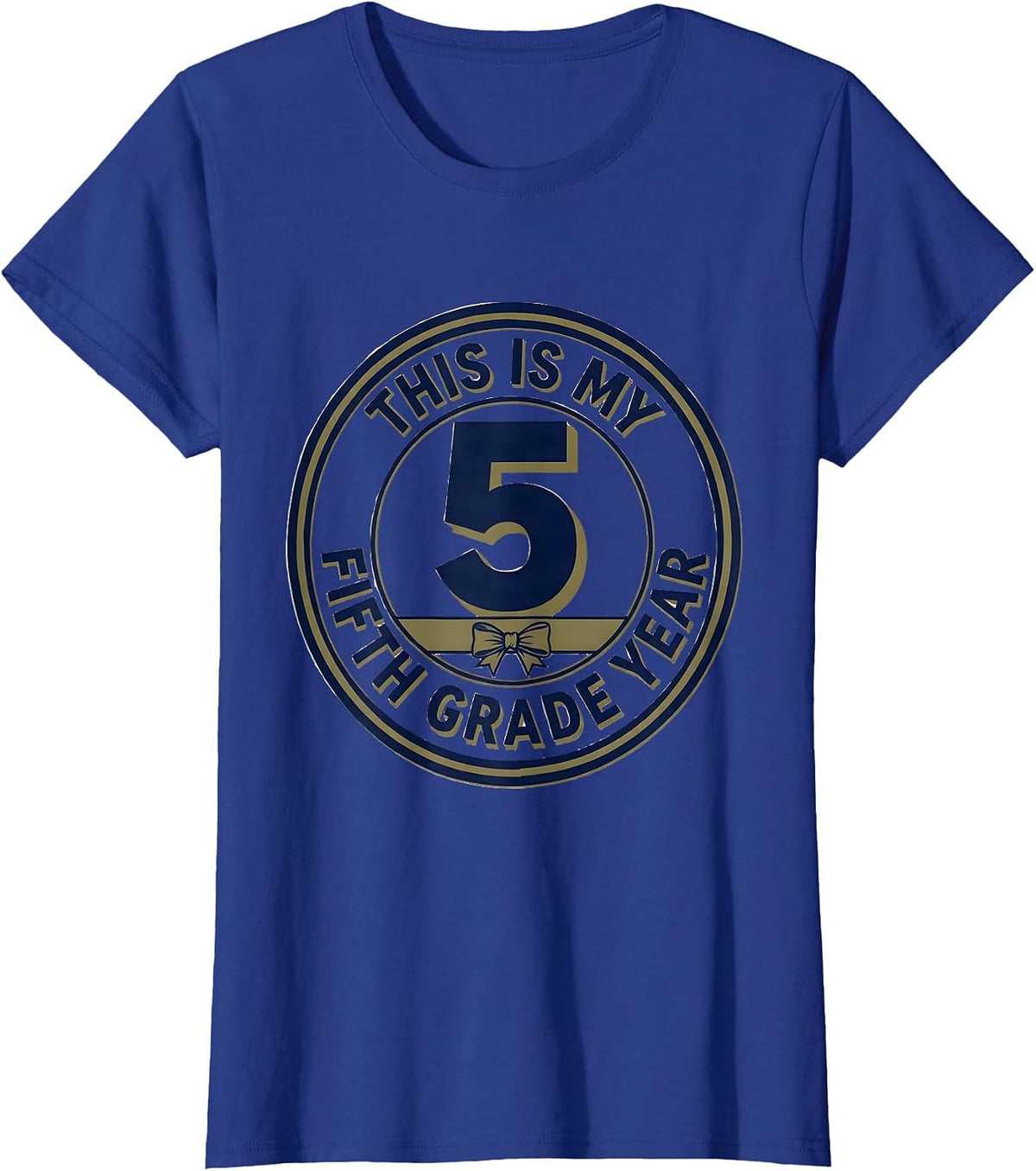 Women's This Is My Fifth Grade Year Playful Coquette Bow Back To T-Shirt - Royal Blue