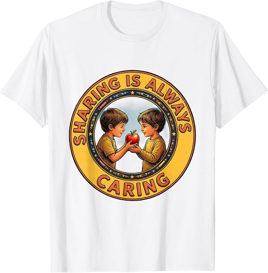 Men's Sharing Is Always Caring Preschool Teacher Design T-Shirt - White