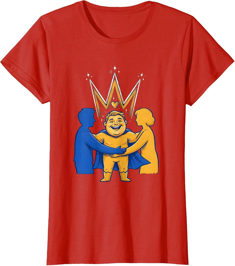 Women's Proud Family Support Down Syndrome Awareness Heartfelt T-Shirt - Red