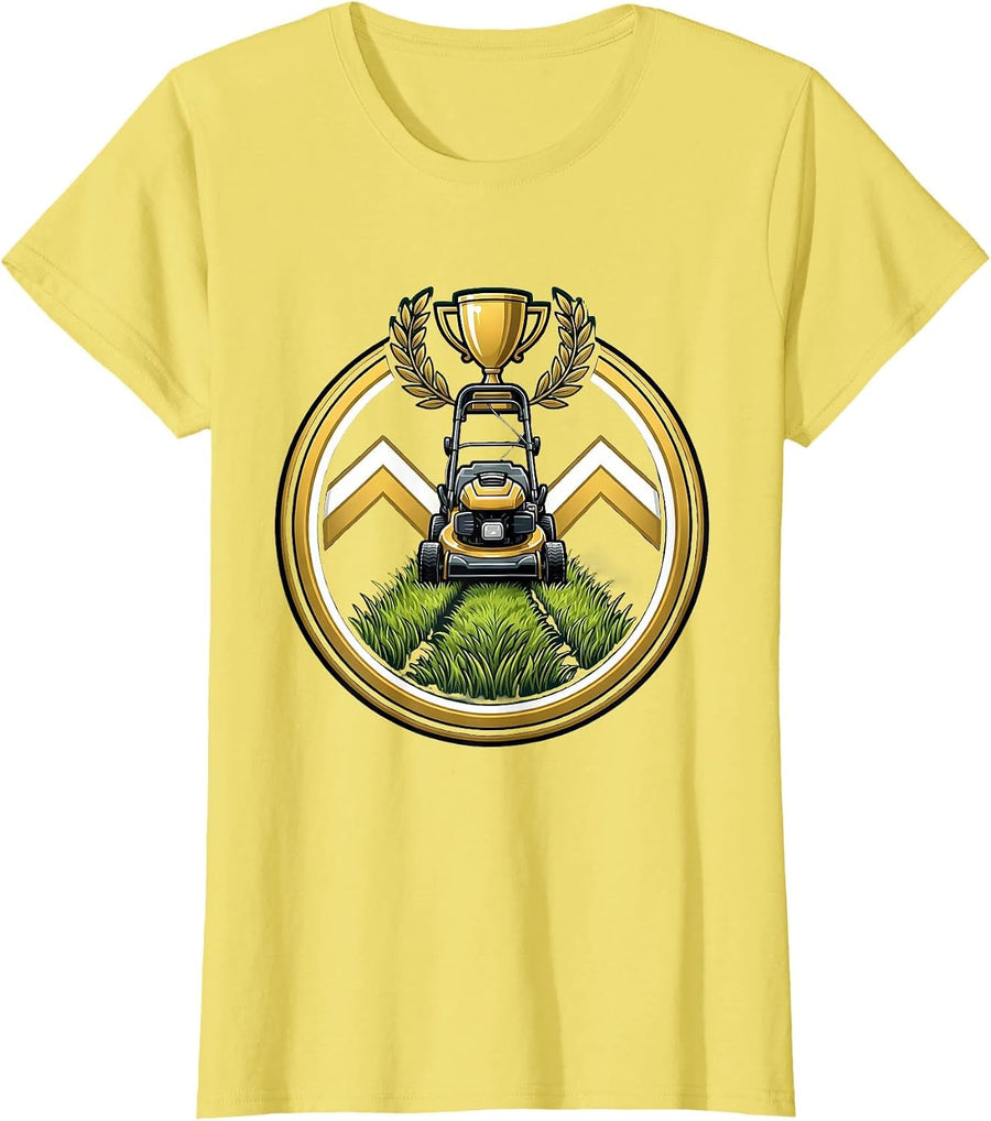 Women's Proud Bad Lawn Mowing Dad Graphic T-Shirt - Lemon Yellow