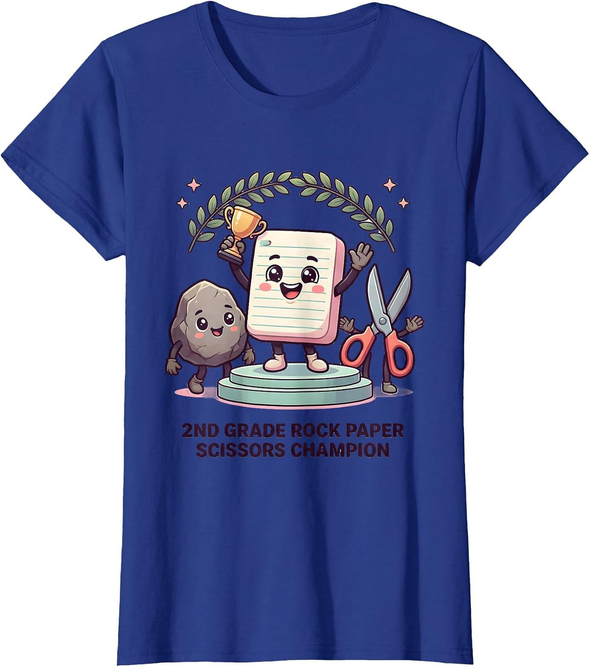 2nd Grade Rock Paper Scissors Champion Cute Kawaii Back T-Shirt, Women, Royal Blue, X-Large - As Pictured