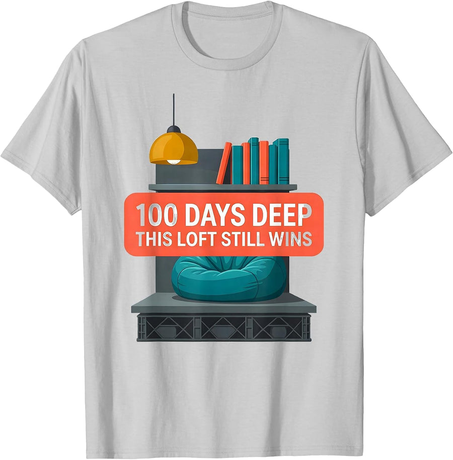 Men's 100 Days Deep This Loft Still Wins Reading Teacher 100th Day T-Shirt - Silver Grey
