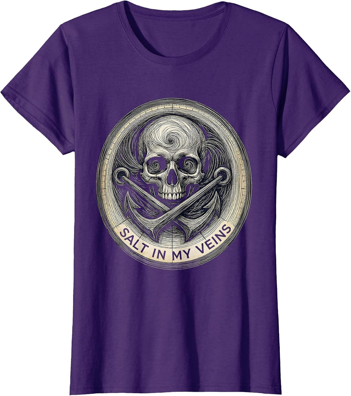 Women's Salt In My Veins Pirate Adventure Design T-Shirt - Purple