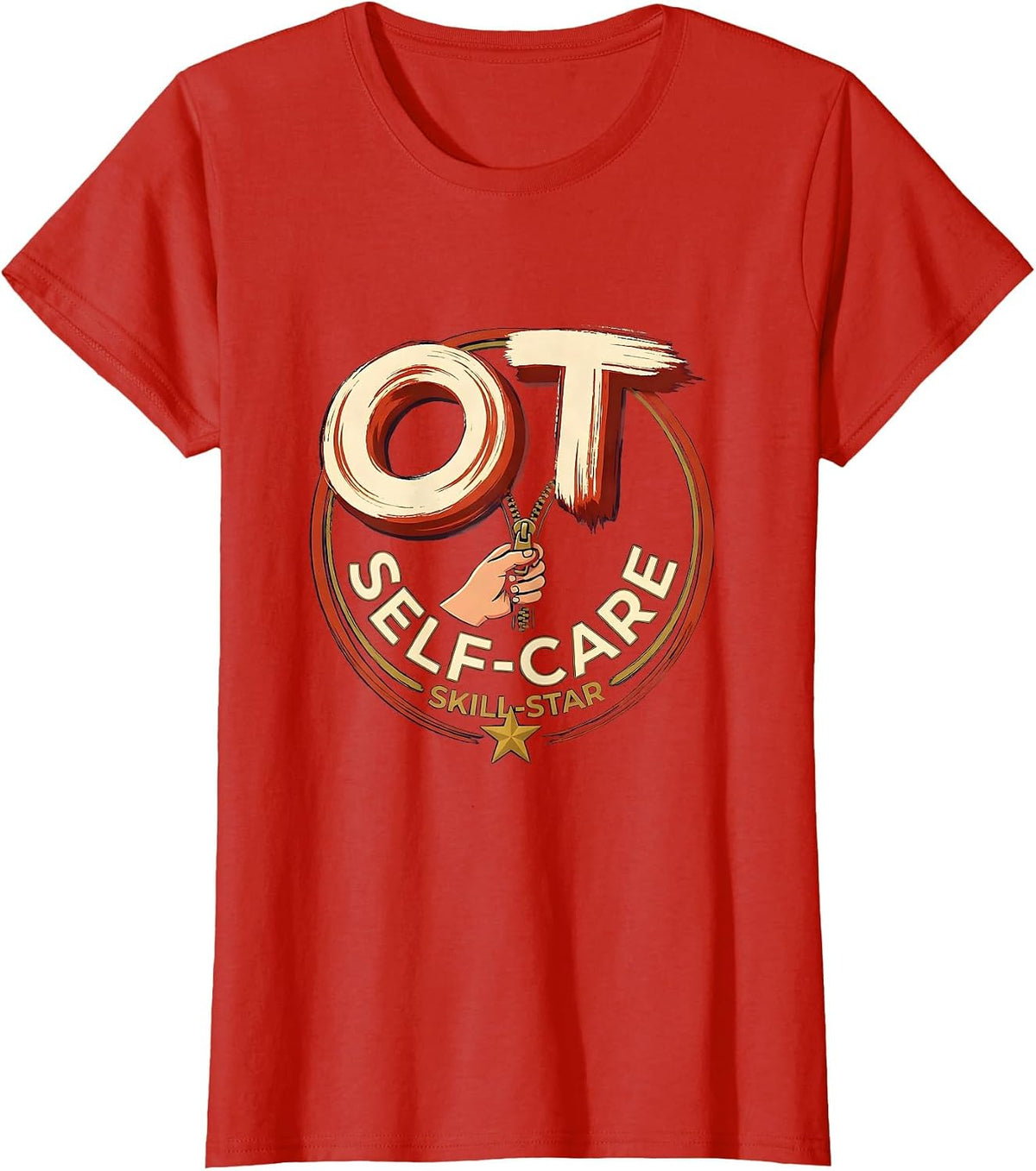 Women's OT Self-Care Skill-Star Occupational Therapy OT Assistant T-Shirt - Red