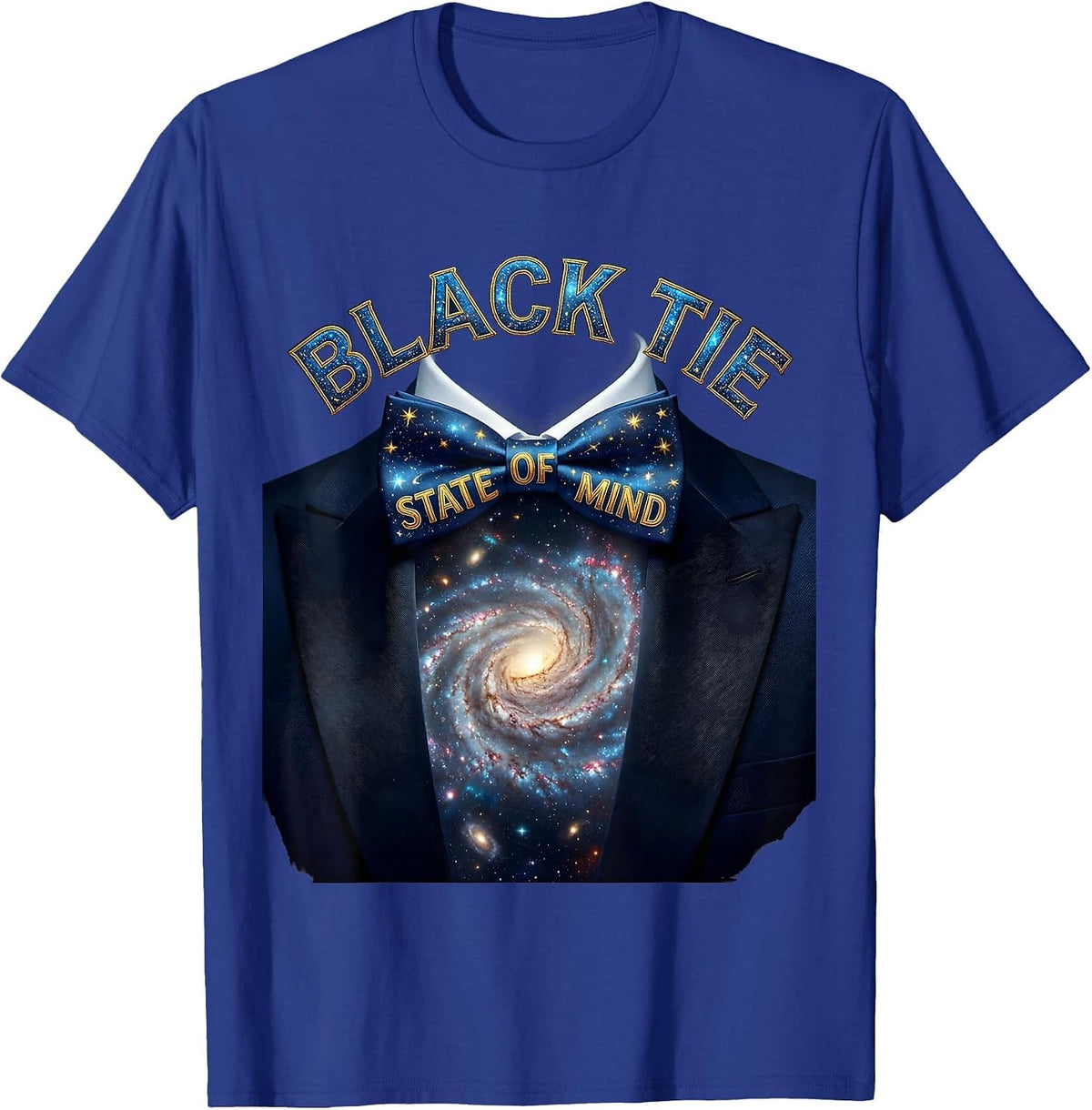 Black Tie State of Mind Tuxedo Graphic Design T-Shirt - Royal Blue