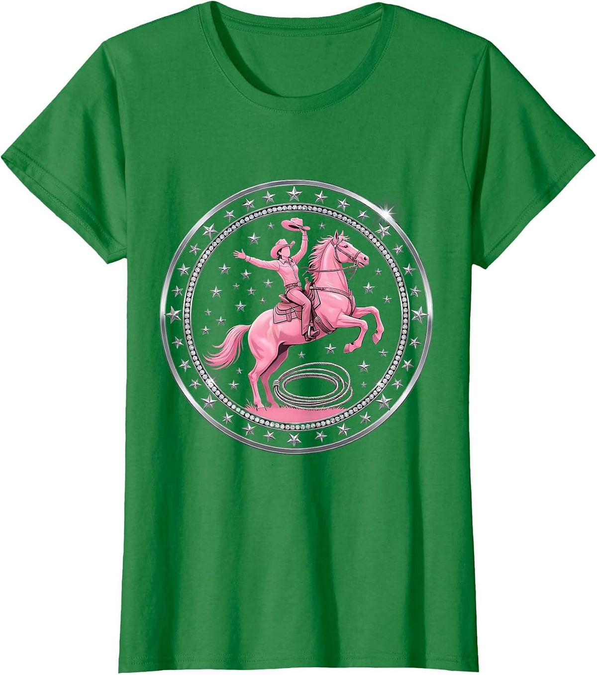 Women's Cowgirl Bareback Jump Western Rodeo Graphic T-Shirt - Kelly Green