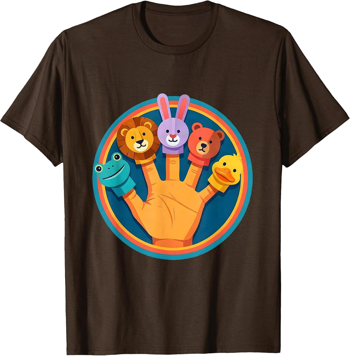 Men's Preschool Teacher Finger Puppet Collection Graphic T-Shirt - Brown