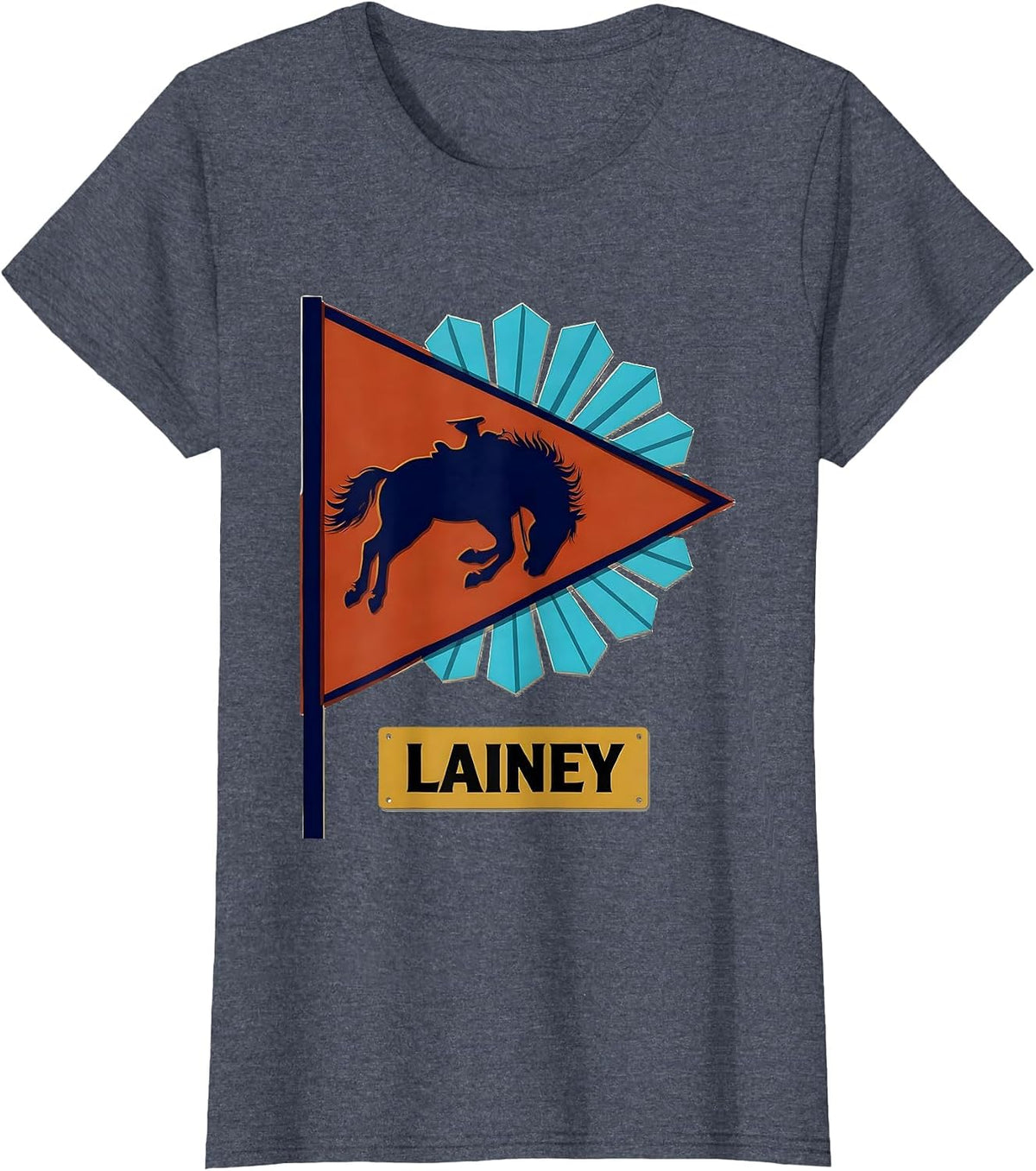 Women's Lainey Western Cowgirl Personalized Name Girl Rodeo Pennant T-Shirt - Heather Blue