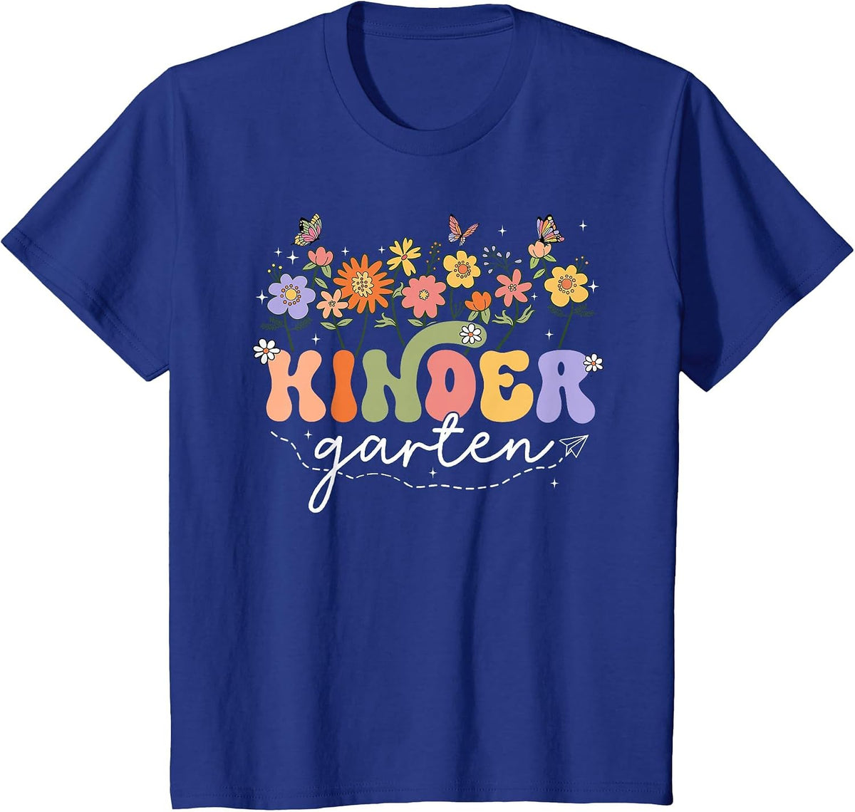 Kindergarten Teacher Wildflower Back to School Floral T-Shirt - Royal Blue