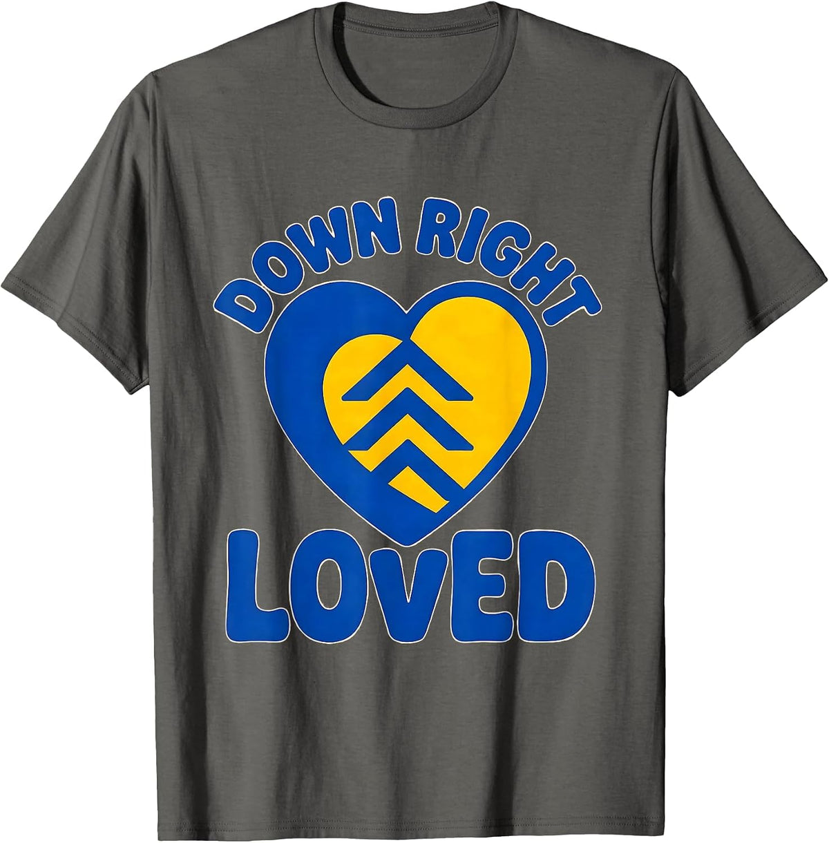Men's Down Right Loved Heartfelt Down Syndrome Awareness Family T-Shirt - Asphalt Grey