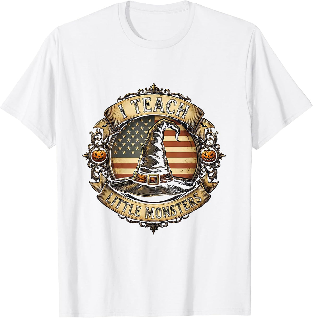 Men's I Teach Little Monsters Halloween Teacher Design T-Shirt - White