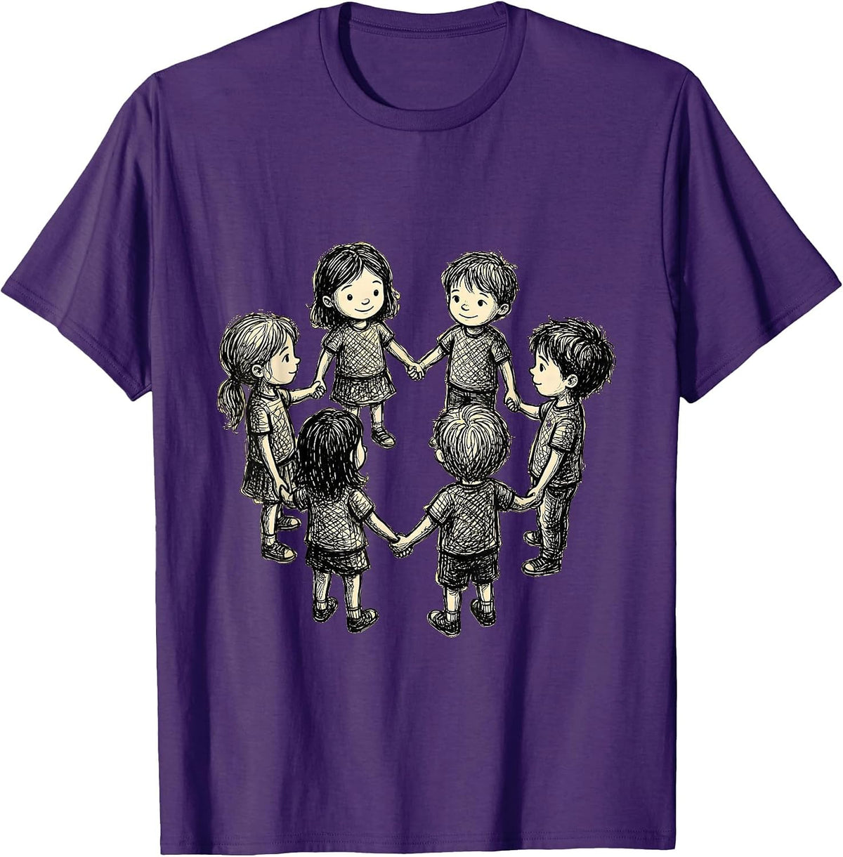 Down Syndrome Awareness Diverse Children Circle Art T-Shirt - Purple