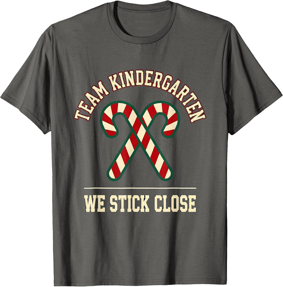 Team Kindergarten We Stick Close Sports Teacher Christmas T-Shirt - Asphalt Grey