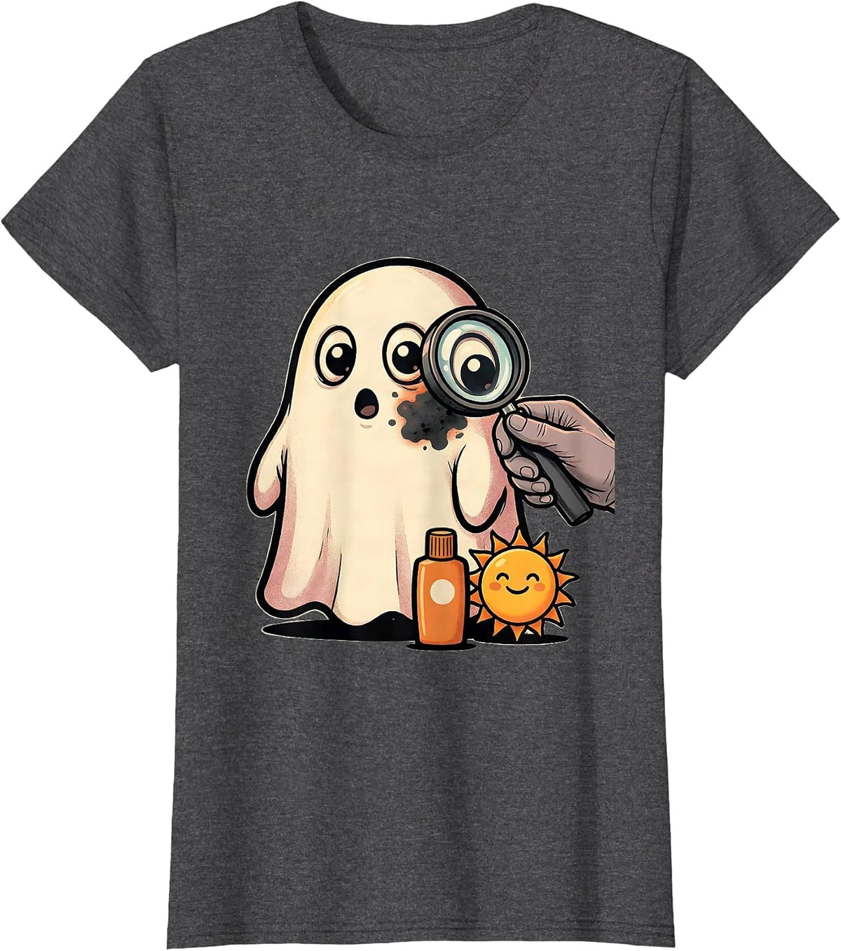 Women's Round Ghost Dermatology Skin Check Halloween T-Shirt - Dark Heather Grey