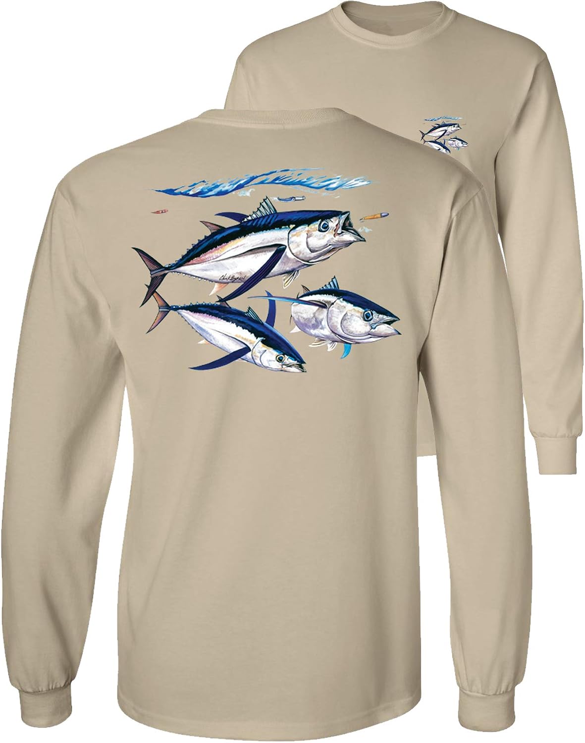 Albacore Tuna Fish Salt Water Fishing Long Sleeve T-Shirt - Sand