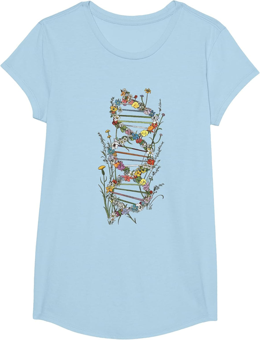 DNA Strand Wildflowers, Biologist T-Shirt - Girls Baby Blue