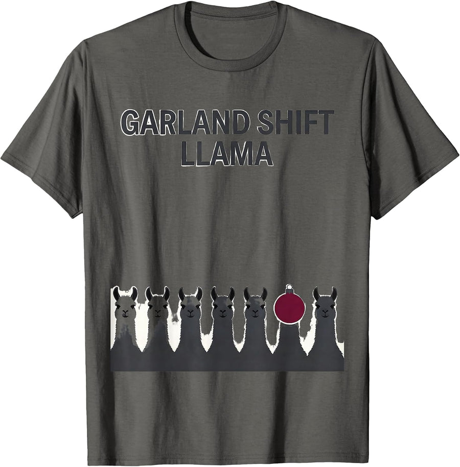 Garland Shift Llama Funny Llama Christmas Animal Lover Gift T-Shirt - Asphalt Grey